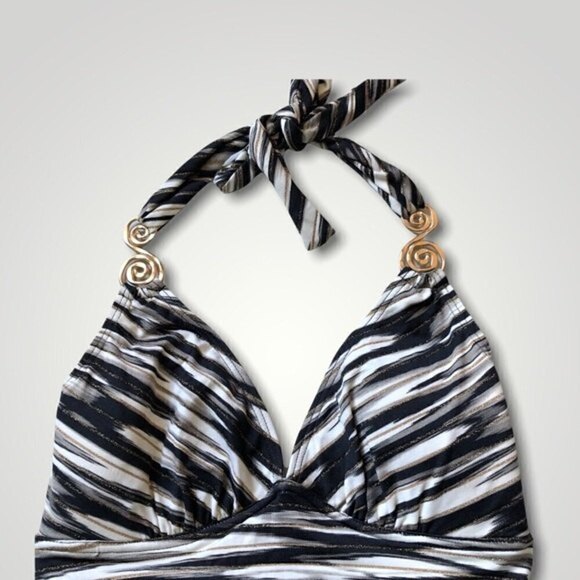 COCO reef one piece swimsuit halter tie metal swirls shirred side spacedye NWT - Picture 3 of 11